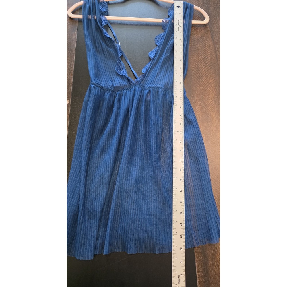 Victorias Secret Chemise Dream Angels Navy Blue Sheer Mesh Babydoll Lingerie L - Picture 8 of 9
